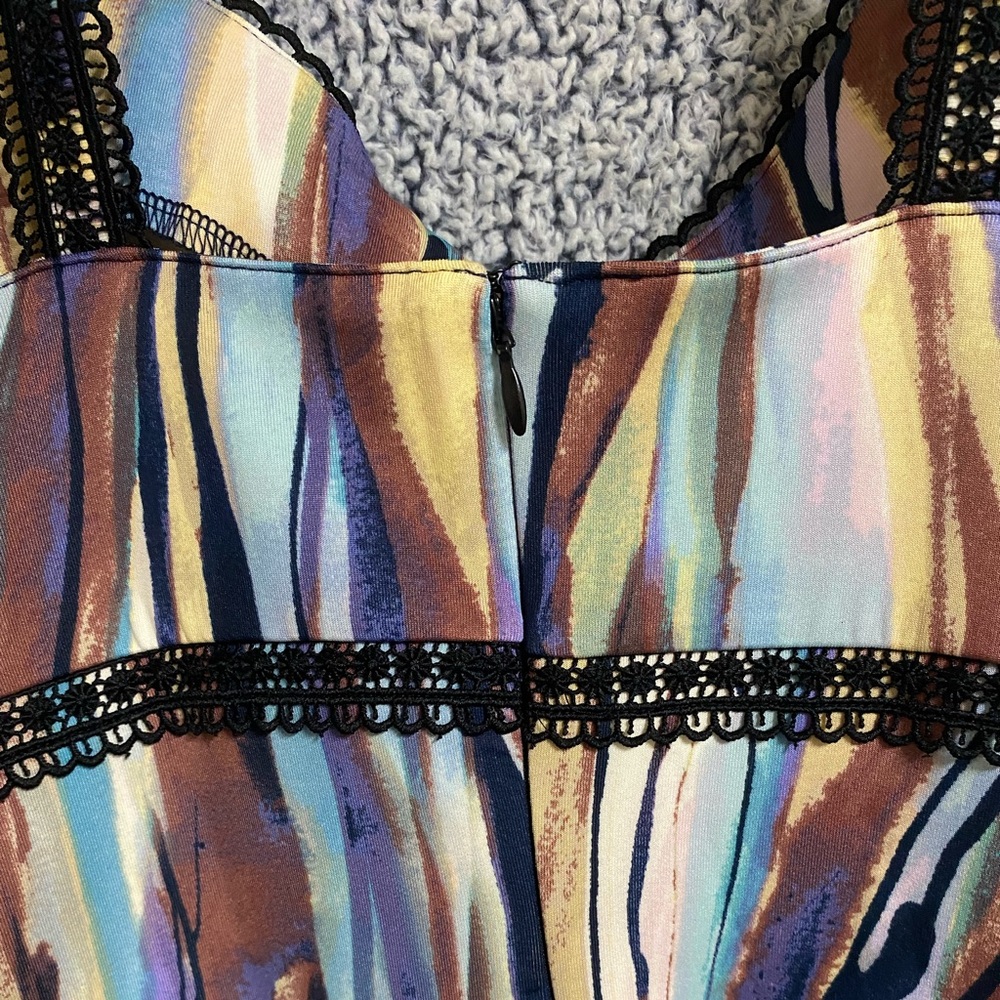 BOLD elements cut to curve dress. Print is called Watercolor Waves.